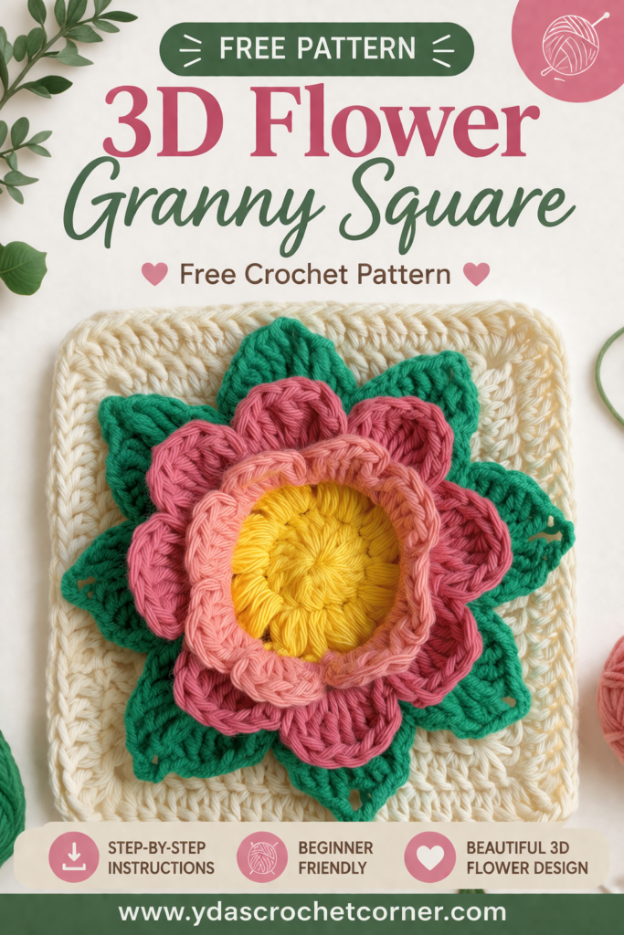 Pinterest Pin Granny Square Free crochet pattern 